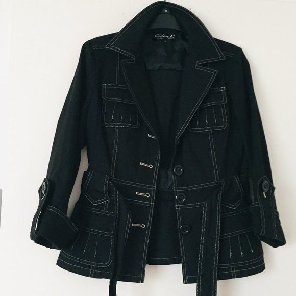 CELINE K, GORGEOUS BLACK JEAN BELTED JACKET, SZ. 4 - Picture 1 of 10